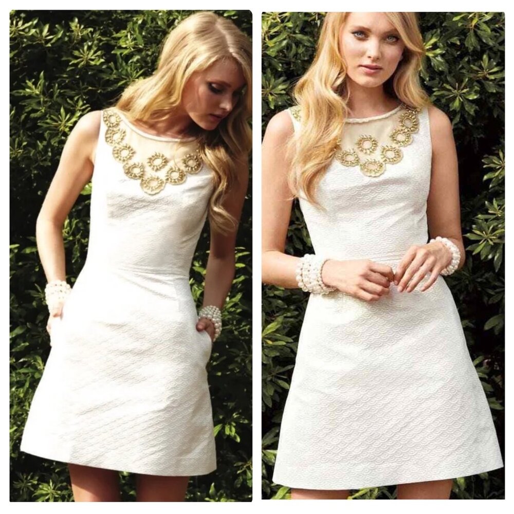 Lilly Pulitzer Wythe Jacquard Mini Dress Women 4 Ivory Civil Wedding Embellished - Picture 1 of 16